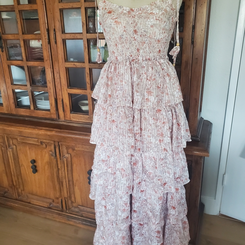 Petal & Pup Pink Floral Layered Midi Dress - Picture 2 of 7